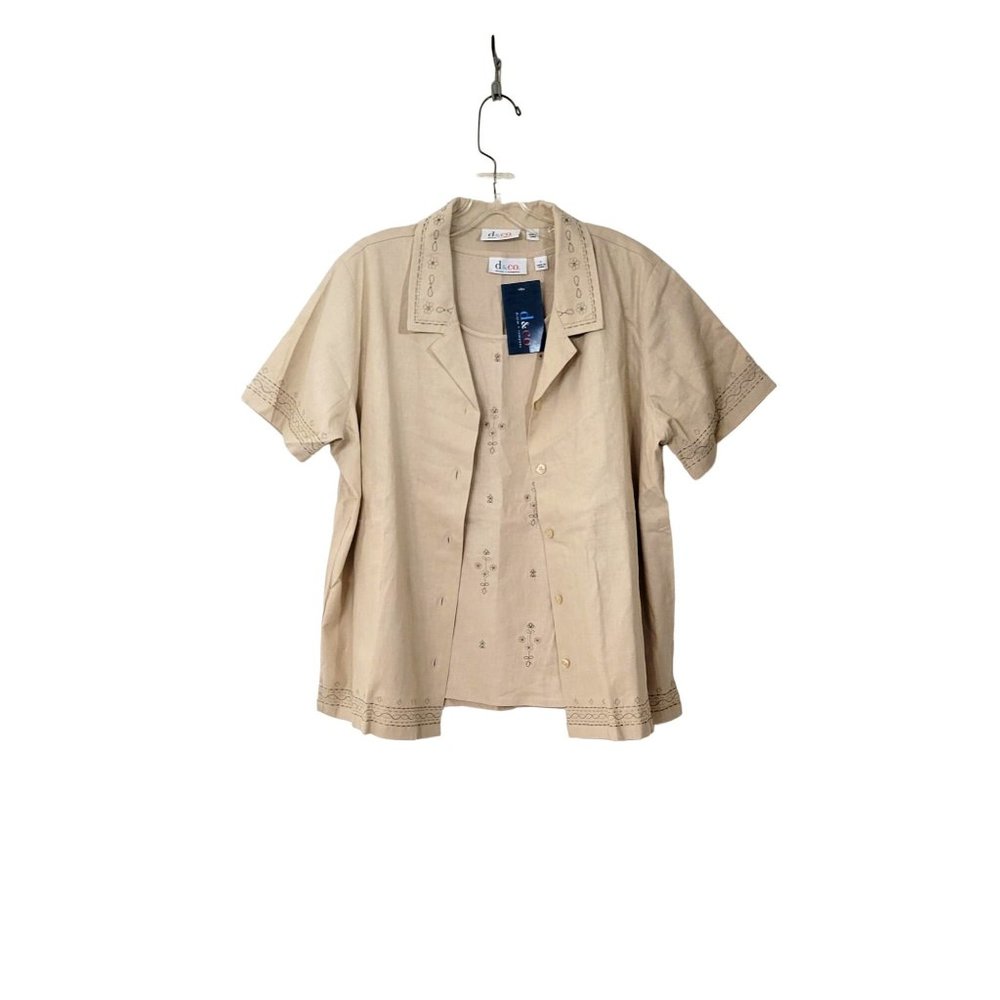 D & Co. Two Piece Embroidered Linen Blend Tank Top and Blouse Set NWT - Picture 7 of 8